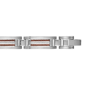 Bracelet en acier maillons orns de 3 cbles, 2 marrons et 1 gris alterns - longueur 23cm rglable par double fermoir - Vue 2