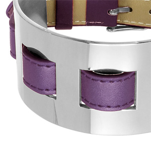 Bracelet en cuir violet large sur acier fermoir ceinture - Vue 2