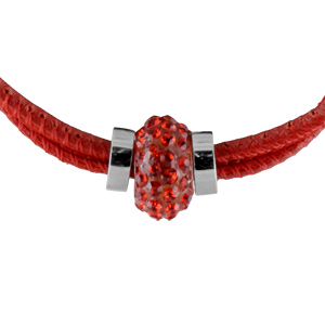 Bracelet en cuir rouge coulissant avec boule de strass rouges - Vue 2