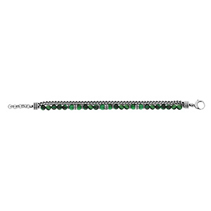 Bracelet en acier boules Oeil de tigre vert véritable et 1 rang chainage longueur 20+3cm - Vue 2