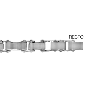 Bracelet rversible en acier 1 ct alternance de maillons longs et petits lisses et l\'autre ct alternance de maillons en PVD noir et maillons avec bords lisses et petit quadrillage au milieu - longueur 19,5+1cm rglable - Vue 2