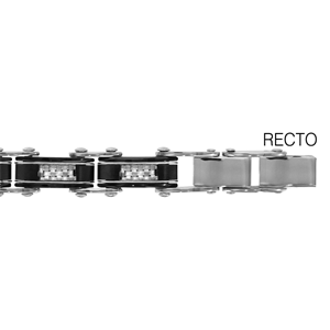 Bracelet rversible en acier 1 ct en PVD noir aux bords avec filet gris et centre quadrill et l\'autre ct en PVD noir avec filets gris - longueur 19+1cm rglable - Vue 2