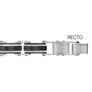 Bracelet rversible en acier 1 ct en PVD noir avec liserets gris et l\'autre ct noir avec liserets en PVD rose - longueur 19,5+1cm rglable par double fermoir - Vue 2
