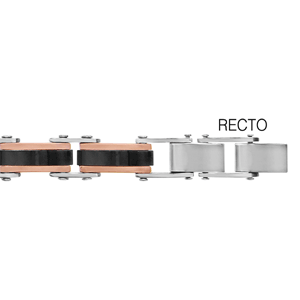 Bracelet rversible en acier 1 ct maillons en PVD noir avec bords en PVD rose et l\'autre ct gris avec bords roses - longueur 19.5+1cm rglable par double fermoir - Vue 2