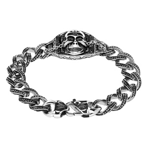 Bracelet en acier chaîne gros maillons et tête de mort 23cm - Vue 2