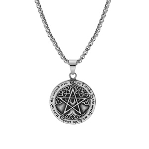 Collier en acier chane avec pendentif patin rond Viking 39mm motif arbre de vie et toile 52+5cm - Vue 2