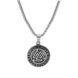 Collier en acier chane avec pendentif patin rond Viking 37mm symbole mythologie nordique 52+5cm - Vue 2