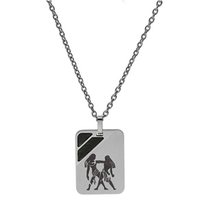 Collier en acier chane avec pendentif rectangulaire zodiaque Gmeaux 50+5cm - Vue 2