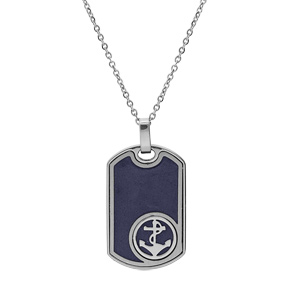 Collier en acier chane avec pendentif rectangulaire en cuir bleu motif toile du nord 50+5cm - Vue 2