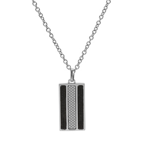 Collier en acier chane avec pendentif rectangulaire motif croisillons et PVD noir 50+5cm - Vue 2