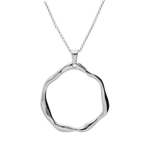 Collier en acier chane avec pendentif rond forme irrgulire 50+10cm - Vue 2