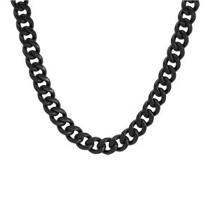 Collier en acier et PVD noir mat maille gourmette 9mm longueur 55cm - Vue 2