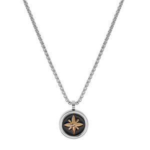 Collier en acier chane avec pendentif rond toile du nord fond noir 55cm rglable 50cm - Vue 2