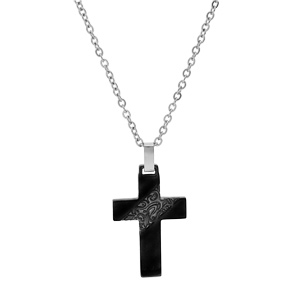 Collier en acier chane avec pendentif croix noir 53cm rglable 48cm - Vue 2