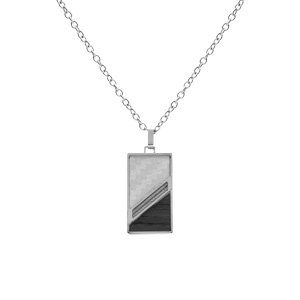 Collier en acier chane avec pendentif rectangulaire motif croisillons et cble 50+5cm - Vue 2