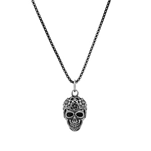 Collier en acier patin chane avec pendentif tte de mort 55+10cm - Vue 2