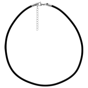 Cordon en caoutchouc et fermoir en acier - largeur 3,5mm e longueur 45cm + 5cm de rallonge - Vue 2