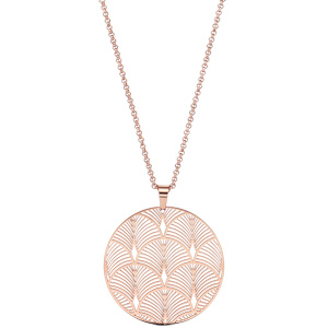 Collier en acier et PVD rose chane avec pendentif rond motif \