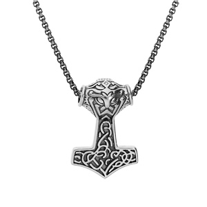 Collier en acier patin chane avec pendentif marteau de thor 50+10cm - Vue 2