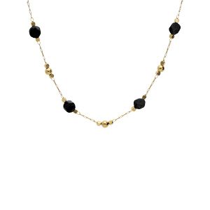 Collier en acier et PVD jaune boule facete noire et petites boules lisses 39+5cm - Vue 2