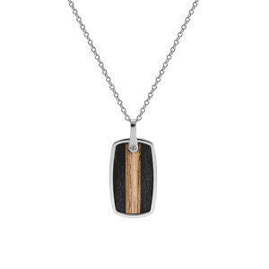 Collier en acier chane avec pendentif rectangulaire dim 35x20 mm aspect bois noir et marron clair longueur 55+5cm - Vue 2