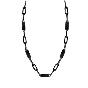 Collier en acier et PVD noir mat maillons rectangulaires et plaquettes  graver longueur 55cm+5cm - Vue 2