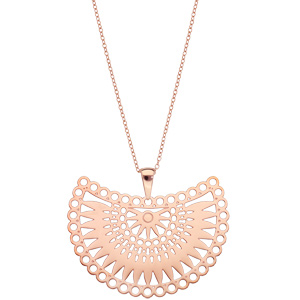 Collier en acier et PVD rose avec pendentif motif soleil 45+5cm - Vue 2