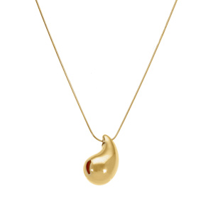 Collier en acier doré avec pendentif taille moyenne forme goutte incurvee (26 mm x 15 mm), 41+5cm - Vue 2