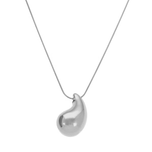 Collier en acier pendentif grande goutte incurvée (dim 33mm x 18 mm) 41+5cm - Vue 2