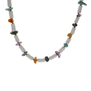 Collier en acier rondelles coquillage avec amthyste, agate rouge, obsidienne et turquoise imitation 40+5cm - Vue 2