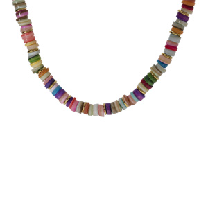 Collier en acier et PVD dor rondelles coquillage teint multicolore 35+9cm - Vue 2