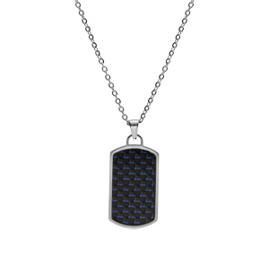 Collier en acier pendentif rectangle pans arrondi carbone reflet bleu 50+5cm - Vue 2