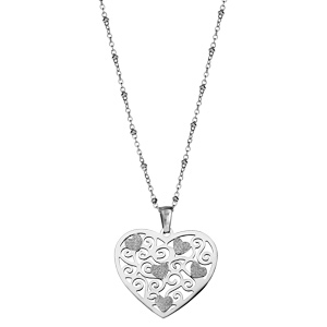 Collier en acier chane avec Pendentif coeur ajour 42+4cm - Vue 2