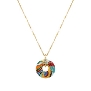 Collier Stella Mia en acier doré pendentif anneau résine multi couleur - 45+10cm - Vue 2