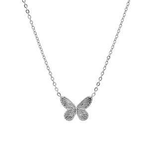 Collier en acier chaîne avec pendentif papillon 40+5cm - Vue 2