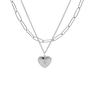 Collier en acier double rang avec pendentif coeur 39+5cm - Vue 2