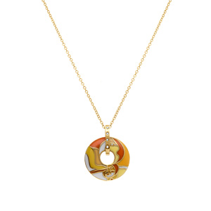 Collier Stella Mia en acier doré pendentif anneau résine orangé - 45+10cm - Vue 2
