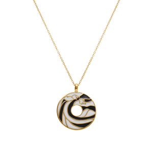 Collier Stella Mia en acier doré pendentif anneau résine noire et blanche - 45+10cm - Vue 2