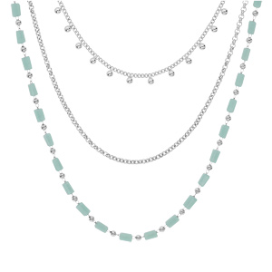 Collier en acier chaîne 3 rangs avec perles de verre couleur bleue 41/45/50cm - Vue 2