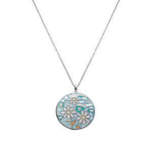 Collier Stella Mia en acier pendentif rond fleur résine et nacre - 45+10cm - Vue 2