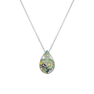 Collier Stella Mia en acier pendentif forme goutte nacre et résine - 45+10cm - Vue 2