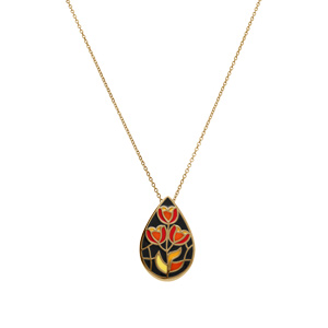 Collier Stella Mia en acier doré jaune forme goutte résine noire et rouge - 45+10cm - Vue 2