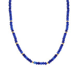 Collier avec agates bleues vritables et boules facetes en acier dor 38+5cm - Vue 2