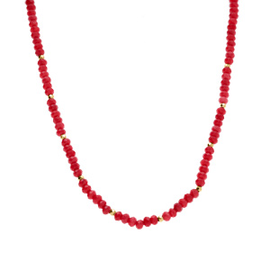 Collier avec agate eponges véritables et boules facetées en acier doré - 38+5cm - Vue 2