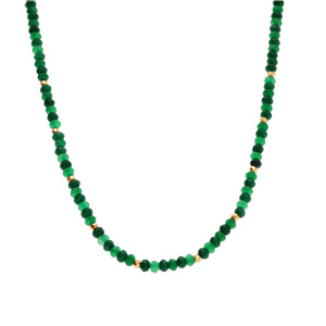 Collier de jade et d\'agate verte vritable et boules en acier dor - 38+5cm - Vue 2
