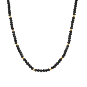 Collier avec agates noires véritables et boules en acier doré - 38+5cm - Vue 2