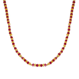 Collier de jade jaune et d\'agate orange véritable et boules en acier doré - 38+5cm - Vue 2
