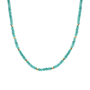 Collier de jade bleue véritable et de boules en acier doré - 38+5cm - Vue 2