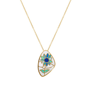 Collier Stella Mia en acier doré jaune résine blanche et bleue - 45+10cm - Vue 2