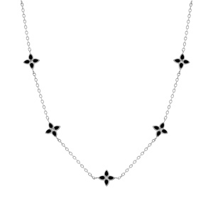 Collier en acier fleurs résine noire - 40+5cm - Vue 2